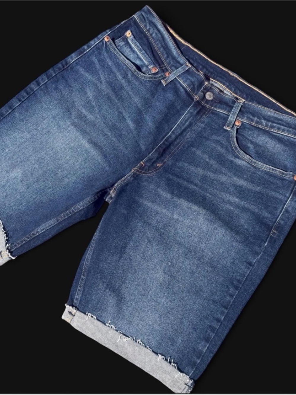 Levi's Dark Blue Denim Jean Shorts with Frayed Hem